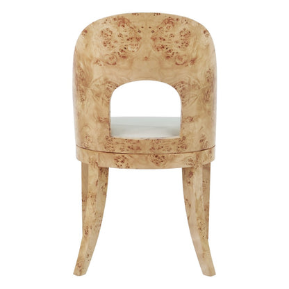 Worlds Away - Curved Back Wooden Dining Chair In Burl Wood With Performance White Linen Upholstery - RAFFERTY BW view 4