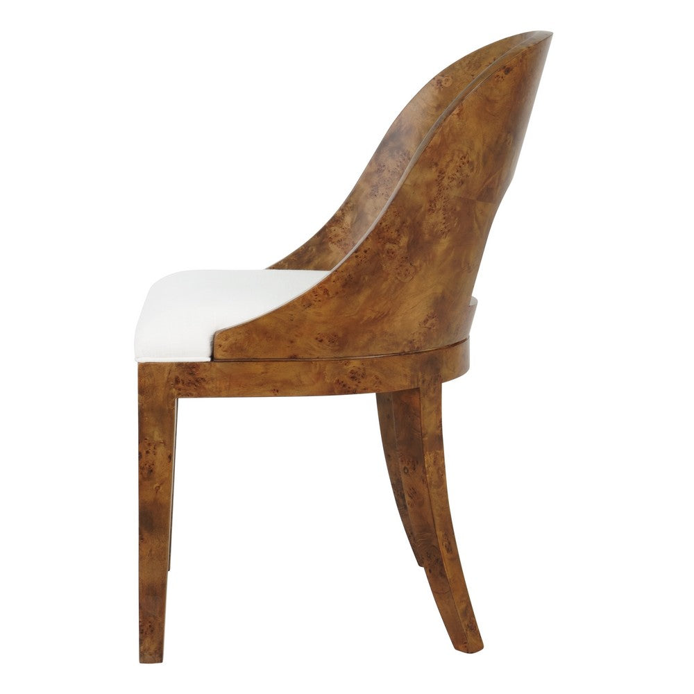 Worlds Away - Curved Back Wooden Dining Chair In Dark Burl Wood With Performance White Linen Upholstery - RAFFERTY DBW view 3