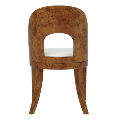 Worlds Away - Curved Back Wooden Dining Chair In Dark Burl Wood With Performance White Linen Upholstery - RAFFERTY DBW view 4