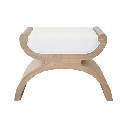 Worlds Away - Curved Base Stool With White Linen Cushion In Cerused Oak - JANNA CO view 2