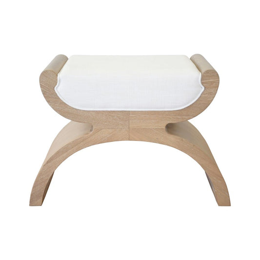 Worlds Away - Curved Base Stool With White Linen Cushion In Cerused Oak - JANNA CO view 2