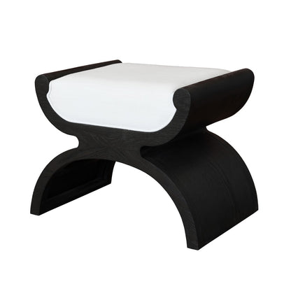 Worlds Away - Curved Base Stool With White Linen Cushion In Espresso Oak - JANNA ES view 1
