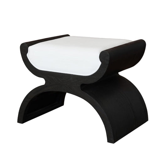 Worlds Away - Curved Base Stool With White Linen Cushion In Espresso Oak - JANNA ES view 1