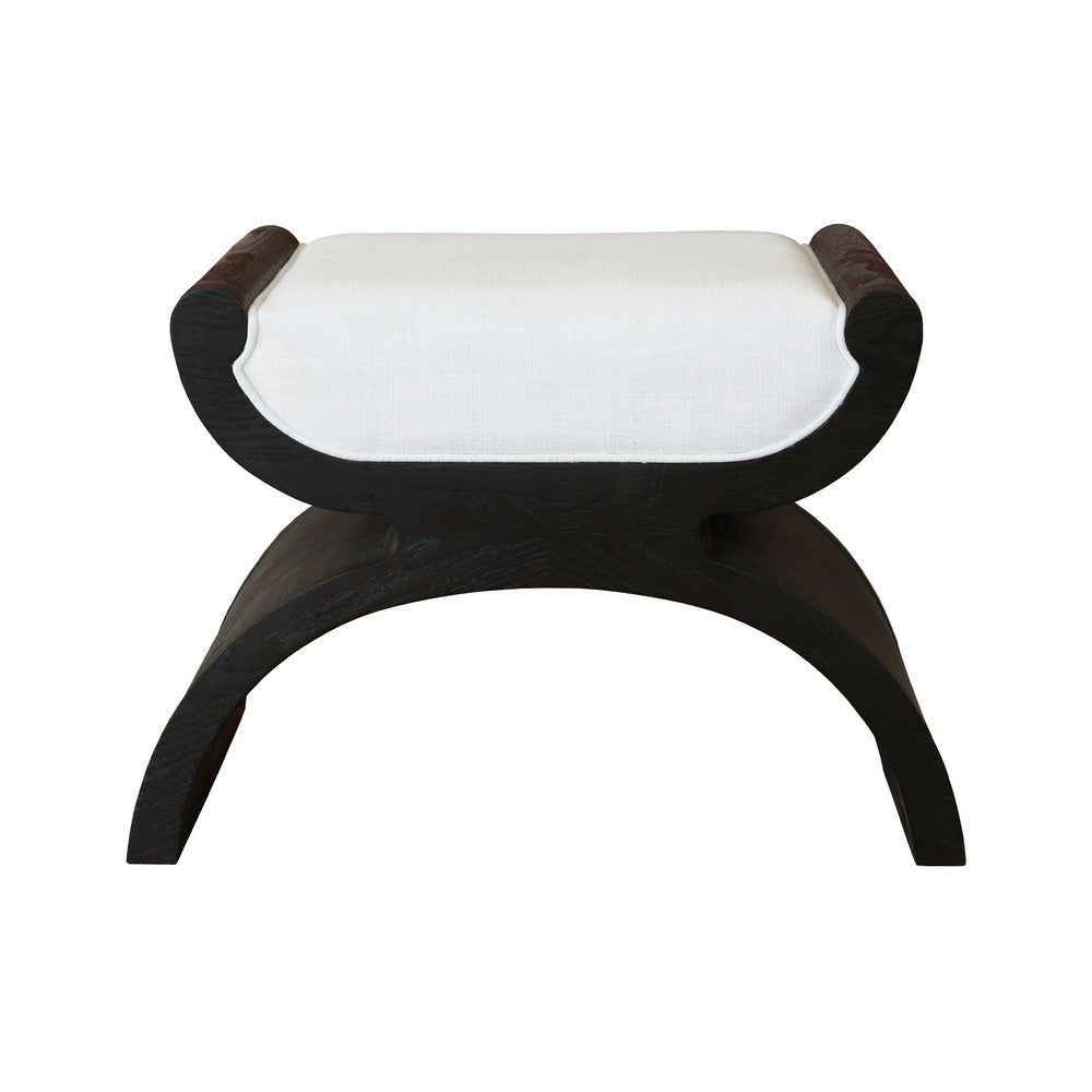 Worlds Away - Curved Base Stool With White Linen Cushion In Espresso Oak - JANNA ES view 2