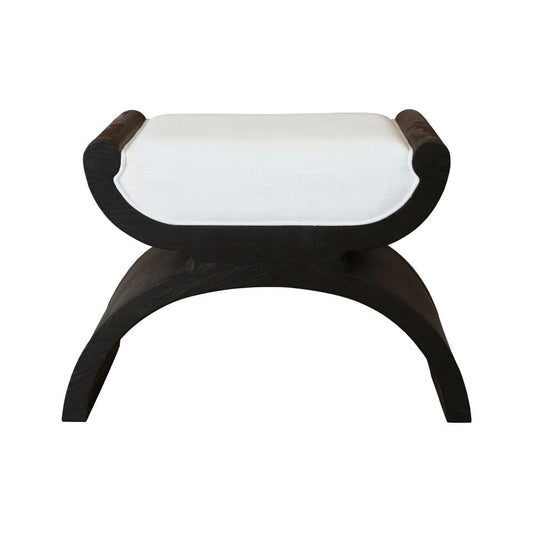 Worlds Away - Curved Base Stool With White Linen Cushion In Espresso Oak - JANNA ES view 2