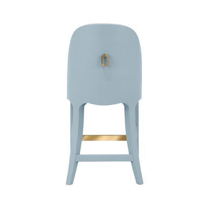 Worlds Away - Curved Counter Stool With Satin Brass Ring Hardware On Back In Performance White Linen Upholstery And Textured Light Blue Linen Frame - SADIE CS LB view 4