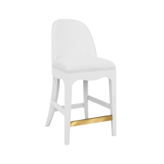 Worlds Away - Curved Counter Stool With Satin Brass Ring Hardware On Back In Performance White Linen Upholstery And Textured White Linen Frame - SADIE CS WH view 1