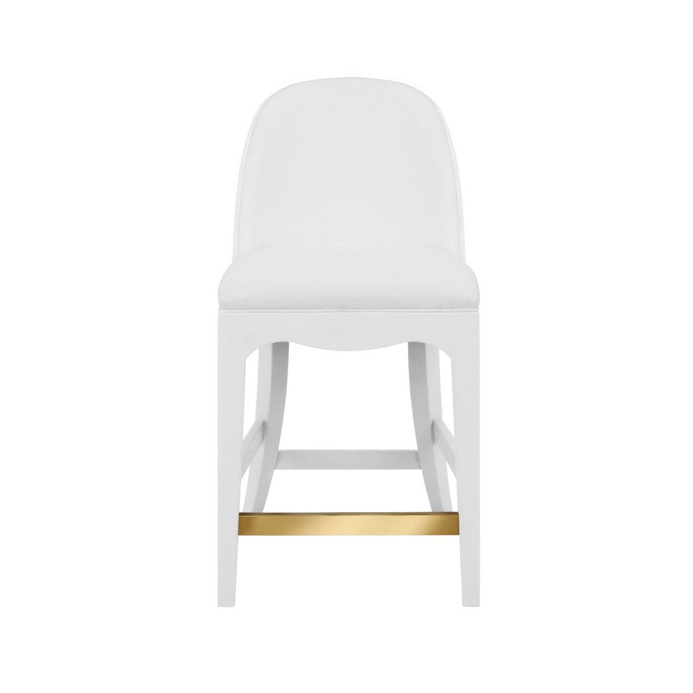 Worlds Away - Curved Counter Stool With Satin Brass Ring Hardware On Back In Performance White Linen Upholstery And Textured White Linen Frame - SADIE CS WH view 2