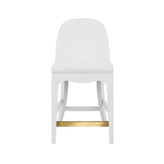 Worlds Away - Curved Counter Stool With Satin Brass Ring Hardware On Back In Performance White Linen Upholstery And Textured White Linen Frame - SADIE CS WH view 2