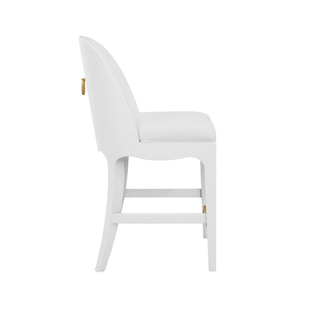 Worlds Away - Curved Counter Stool With Satin Brass Ring Hardware On Back In Performance White Linen Upholstery And Textured White Linen Frame - SADIE CS WH view 3