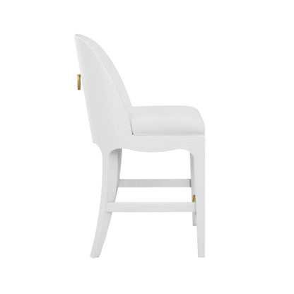 Worlds Away - Curved Counter Stool With Satin Brass Ring Hardware On Back In Performance White Linen Upholstery And Textured White Linen Frame - SADIE CS WH view 3