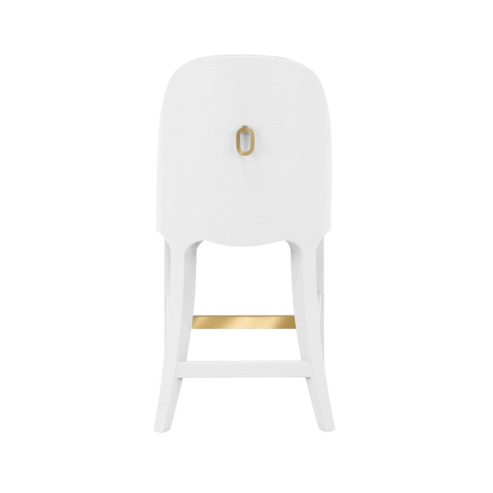 Worlds Away - Curved Counter Stool With Satin Brass Ring Hardware On Back In Performance White Linen Upholstery And Textured White Linen Frame - SADIE CS WH view 4