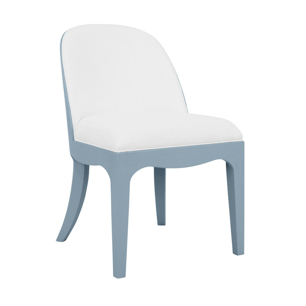 Worlds Away - Curved Dining Chair With Satin Brass Ring Hardware On Back In Performance White Linen Upholstery And Textured Light Blue Linen Frame - SADIE LB view 1