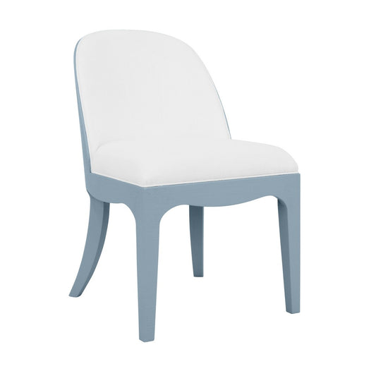 Worlds Away - Curved Dining Chair With Satin Brass Ring Hardware On Back In Performance White Linen Upholstery And Textured Light Blue Linen Frame - SADIE LB view 1