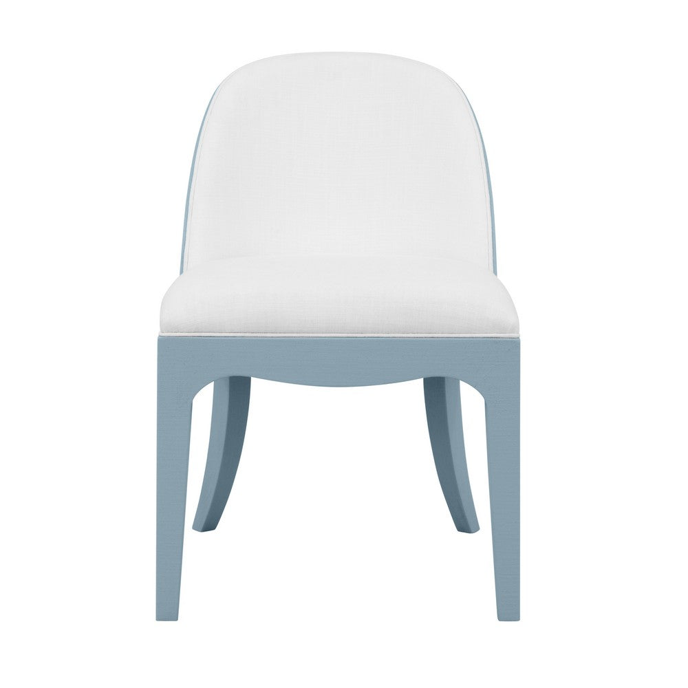 Worlds Away - Curved Dining Chair With Satin Brass Ring Hardware On Back In Performance White Linen Upholstery And Textured Light Blue Linen Frame - SADIE LB view 2