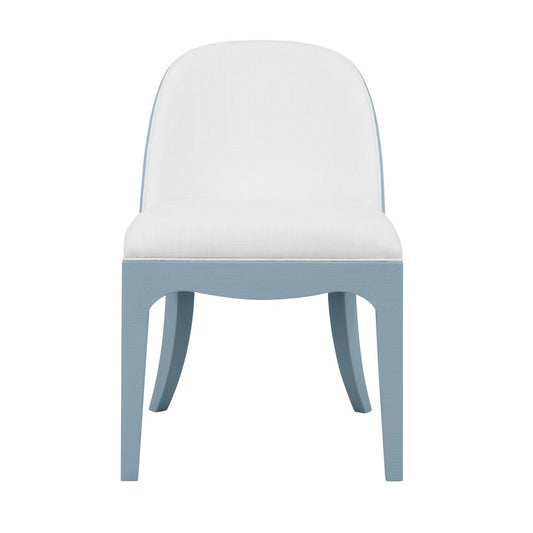 Worlds Away - Curved Dining Chair With Satin Brass Ring Hardware On Back In Performance White Linen Upholstery And Textured Light Blue Linen Frame - SADIE LB view 2