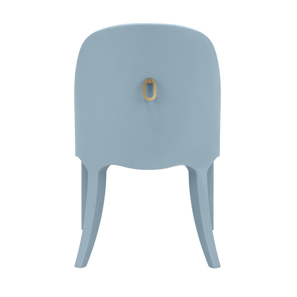 Worlds Away - Curved Dining Chair With Satin Brass Ring Hardware On Back In Performance White Linen Upholstery And Textured Light Blue Linen Frame - SADIE LB view 4