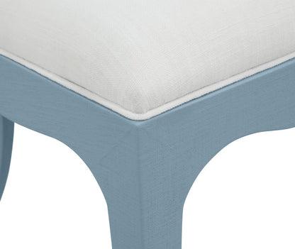 Worlds Away - Curved Dining Chair With Satin Brass Ring Hardware On Back In Performance White Linen Upholstery And Textured Light Blue Linen Frame - SADIE LB view 5