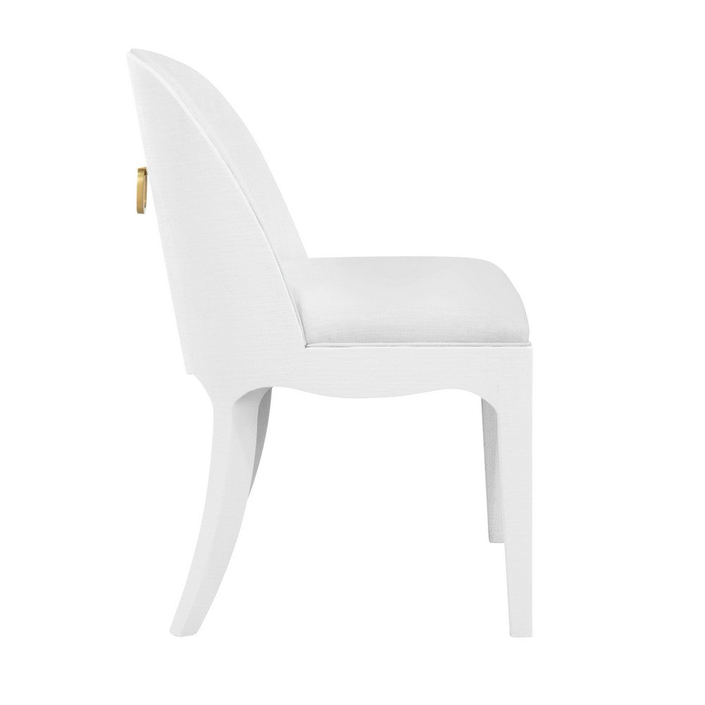 Worlds Away - Curved Dining Chair With Satin Brass Ring Hardware On Back In Performance White Linen Upholstery And Textured White Linen Frame - SADIE WH view 3