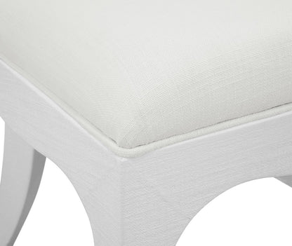 Worlds Away - Curved Dining Chair With Satin Brass Ring Hardware On Back In Performance White Linen Upholstery And Textured White Linen Frame - SADIE WH view 4
