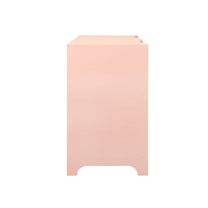 Worlds Away - Curved Front Chest With Three Drawers In Textured Pink Linen With Satin Brass Ring Hardware - CORA PI view 3