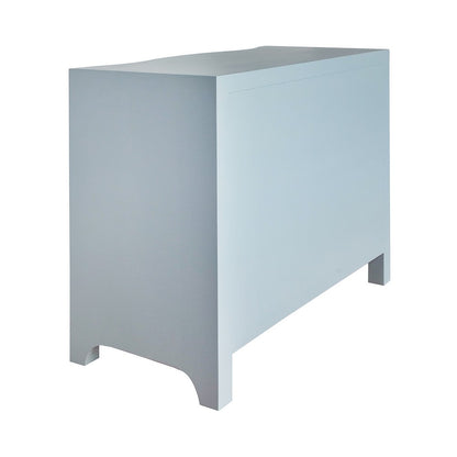Worlds Away - Curved Front Chest With Three Drawers In White Light Blue Textured Linen With Satin Brass Ring Hardware - CORA LB view 4