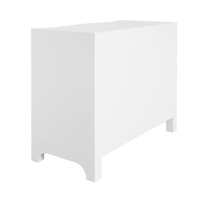 Worlds Away - Curved Front Chest With Three Drawers In White Textured Linen With Satin Brass Ring Hardware - CORA WH view 4