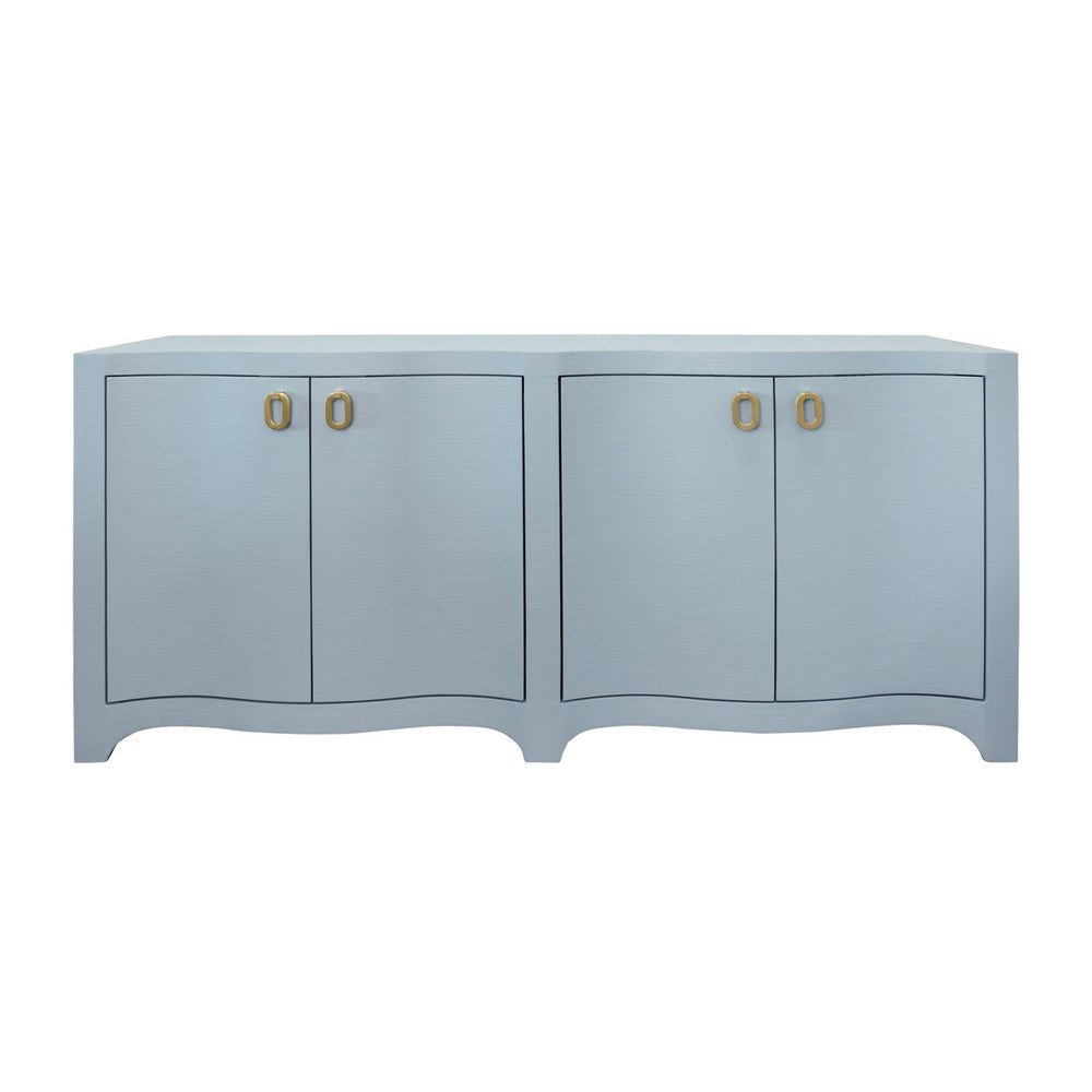 Worlds Away - Curved Front Four Door Buffet In Textured Light Blue Linen With Satin Brass Ring Hardware - MIFFY LB view 2
