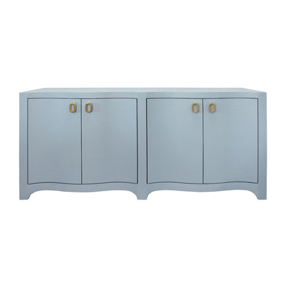 Worlds Away - Curved Front Four Door Buffet In Textured Light Blue Linen With Satin Brass Ring Hardware - MIFFY LB view 2