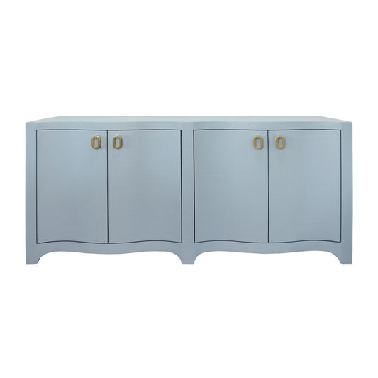 Worlds Away - Curved Front Four Door Buffet In Textured Light Blue Linen With Satin Brass Ring Hardware - MIFFY LB view 2