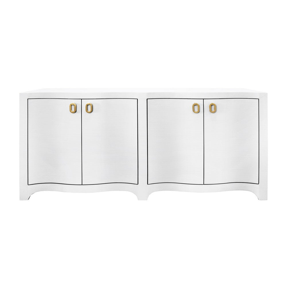 Worlds Away - Curved Front Four Door Buffet In Textured White Linen With Satin Brass Ring Hardware - MIFFY WH view 2
