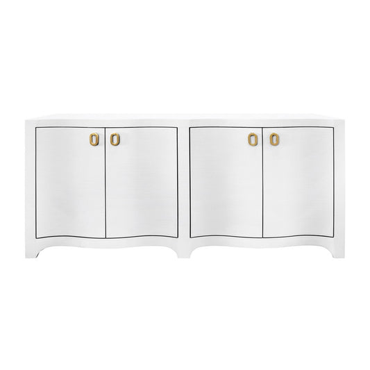 Worlds Away - Curved Front Four Door Buffet In Textured White Linen With Satin Brass Ring Hardware - MIFFY WH view 2