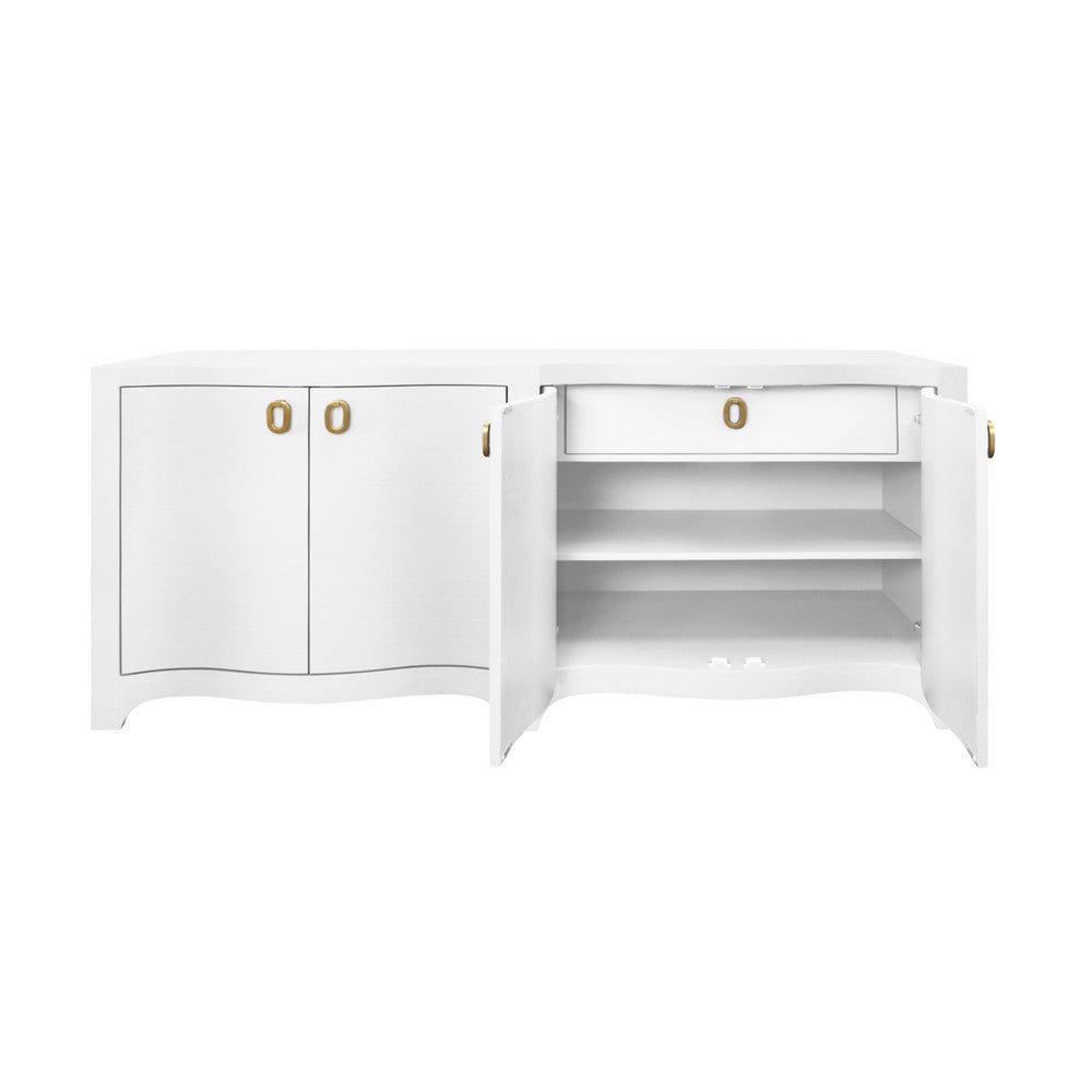 Worlds Away - Curved Front Four Door Buffet In Textured White Linen With Satin Brass Ring Hardware - MIFFY WH view 3