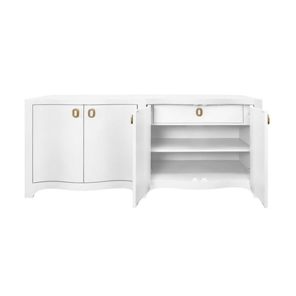 Worlds Away - Curved Front Four Door Buffet In Textured White Linen With Satin Brass Ring Hardware - MIFFY WH view 3