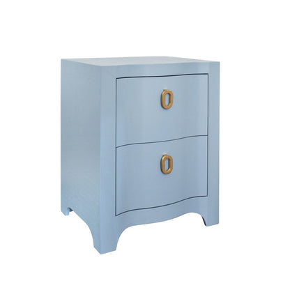 Worlds Away - Curved Front Side Table With Two Drawers In Light Blue Textured Linen With Satin Brass Ring Hardware - HELENA LB view 1