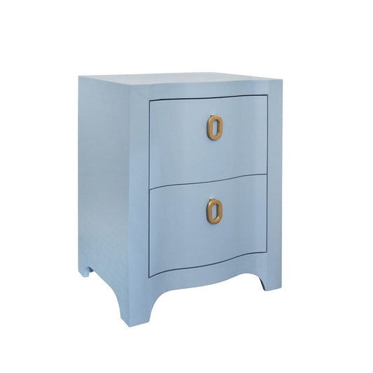 Worlds Away - Curved Front Side Table With Two Drawers In Light Blue Textured Linen With Satin Brass Ring Hardware - HELENA LB view 1
