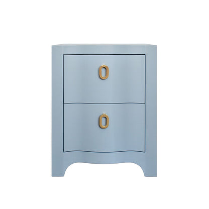 Worlds Away - Curved Front Side Table With Two Drawers In Light Blue Textured Linen With Satin Brass Ring Hardware - HELENA LB view 2