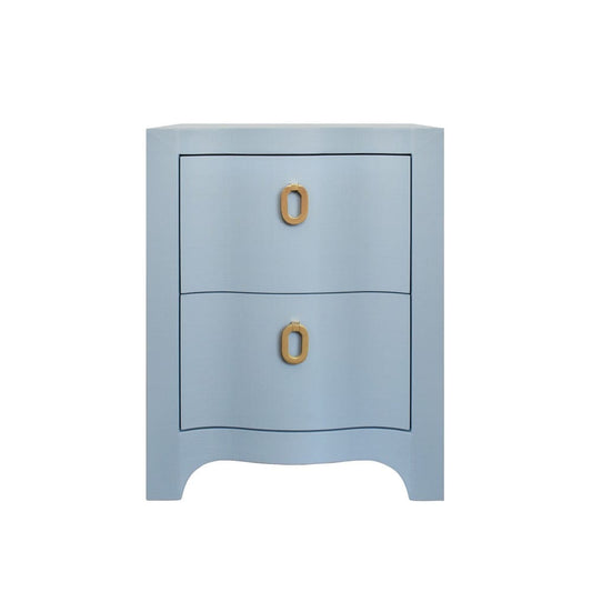 Worlds Away - Curved Front Side Table With Two Drawers In Light Blue Textured Linen With Satin Brass Ring Hardware - HELENA LB view 2