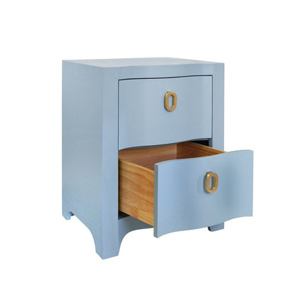 Worlds Away - Curved Front Side Table With Two Drawers In Light Blue Textured Linen With Satin Brass Ring Hardware - HELENA LB view 3