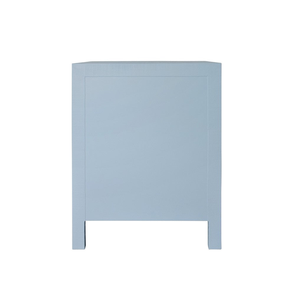 Worlds Away - Curved Front Side Table With Two Drawers In Light Blue Textured Linen With Satin Brass Ring Hardware - HELENA LB view 4