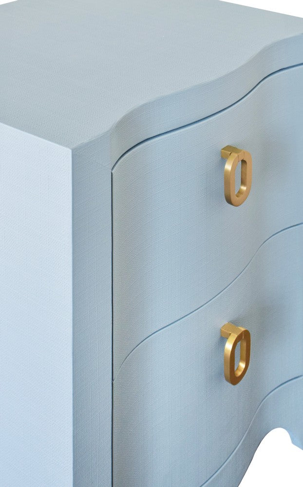 Worlds Away - Curved Front Side Table With Two Drawers In Light Blue Textured Linen With Satin Brass Ring Hardware - HELENA LB view 5