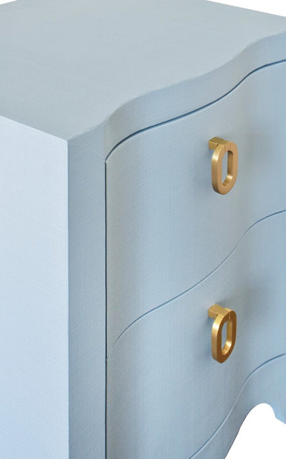 Worlds Away - Curved Front Side Table With Two Drawers In Light Blue Textured Linen With Satin Brass Ring Hardware - HELENA LB view 5