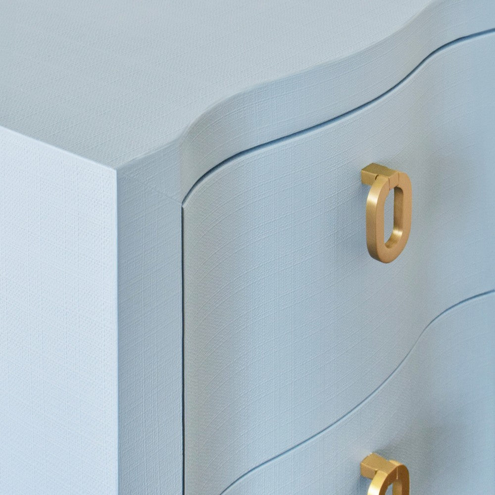 Worlds Away - Curved Front Side Table With Two Drawers In Light Blue Textured Linen With Satin Brass Ring Hardware - HELENA LB view 6