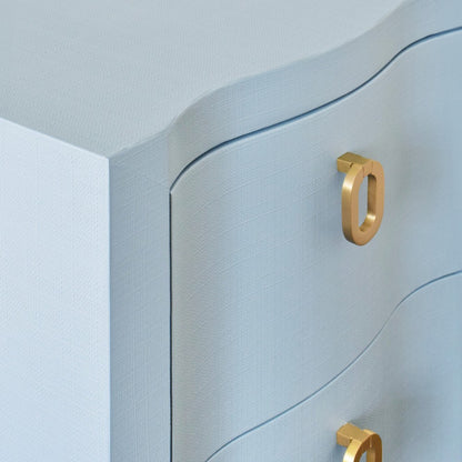 Worlds Away - Curved Front Side Table With Two Drawers In Light Blue Textured Linen With Satin Brass Ring Hardware - HELENA LB view 6