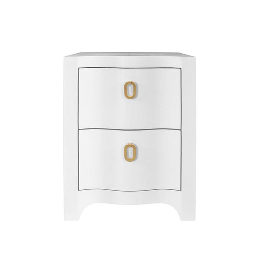 Worlds Away - Curved Front Side Table With Two Drawers In White Textured Linen With Satin Brass Ring Hardware - HELENA WH view 2