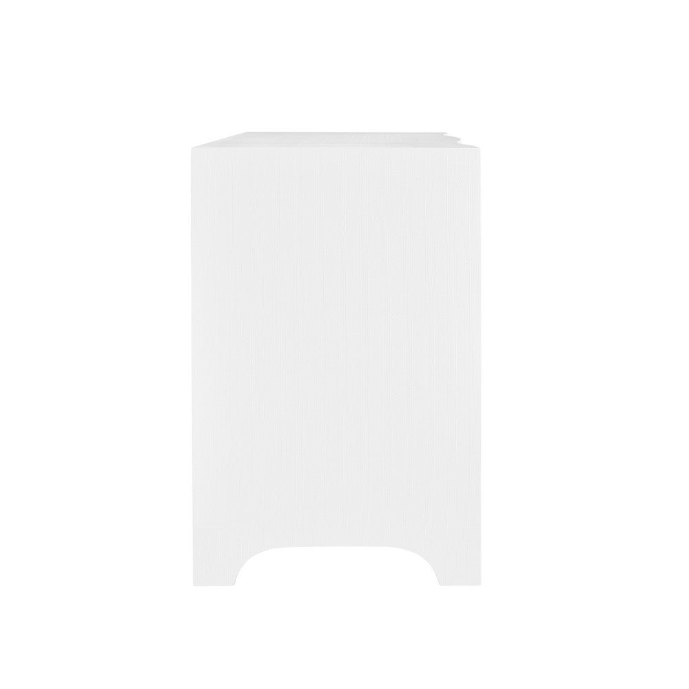 Worlds Away - Curved Front Side Table With Two Drawers In White Textured Linen With Satin Brass Ring Hardware - HELENA WH view 4