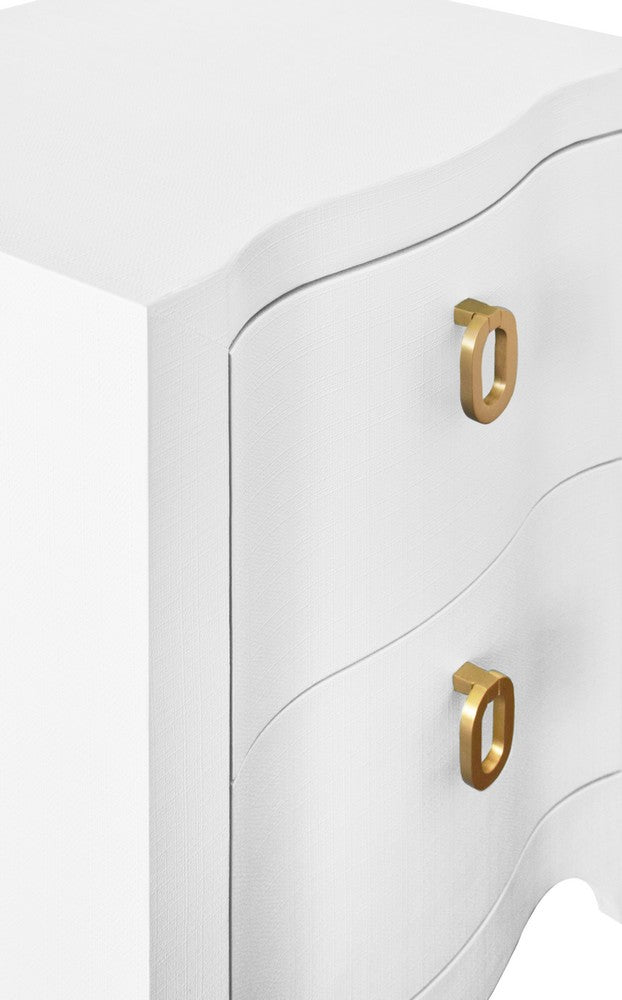 Worlds Away - Curved Front Side Table With Two Drawers In White Textured Linen With Satin Brass Ring Hardware - HELENA WH view 5