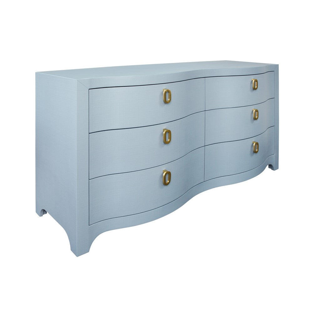 Worlds Away - Curved Front Six Drawer Chest In Textured Light Blue Linen - ROSIE LB view 1