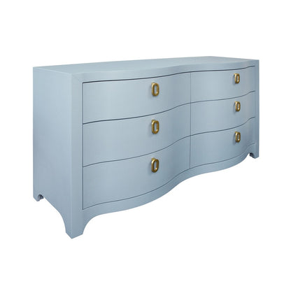 Worlds Away - Curved Front Six Drawer Chest In Textured Light Blue Linen - ROSIE LB view 1