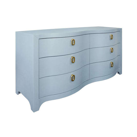 Worlds Away - Curved Front Six Drawer Chest In Textured Light Blue Linen - ROSIE LB view 1